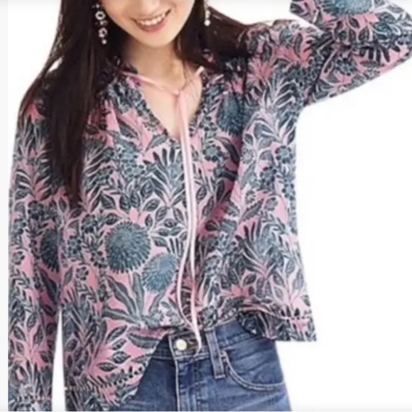 ABIGAIL BORG X J CREW Cotton/Silk Blend Floral Peasant Blouse NWT/sz S - Picture 1 of 16